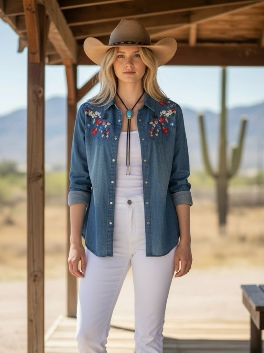 The Kooples Floral Blue Embroidered Denim Jean Shirt Western Boho Cottagecore S